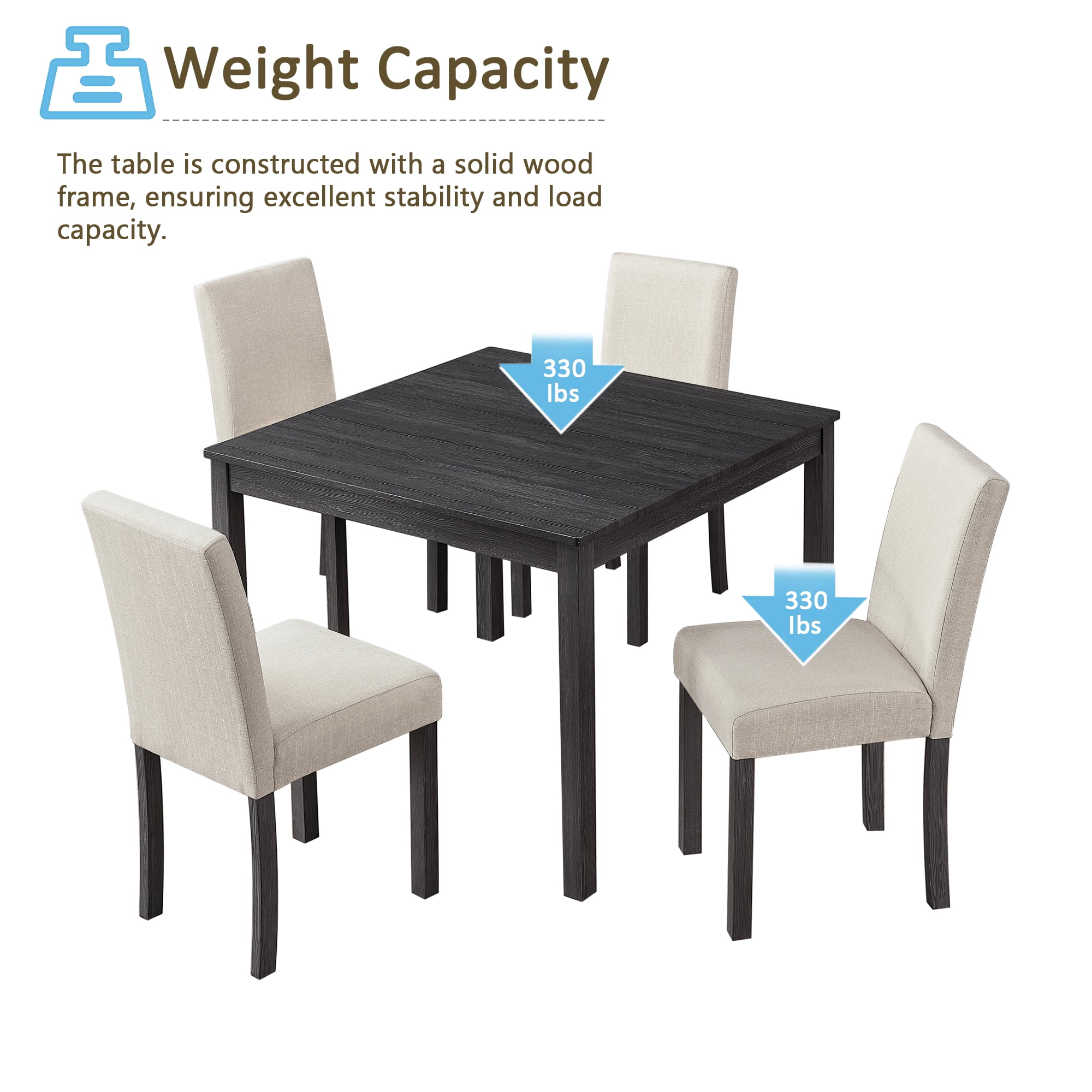 5-Piece Dining Table Set for 4, 39" Square Kitchen Table with 4 Fabric Chairs
