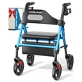 thumbnail image 1 of Andador plegable HOMLAND con asiento para personas mayores, ruedas grandes de 8", capacidad de peso de 350 lb, asas y altura del asiento ajustables, andador ligero con ruedas, azul claro, 1 of 5