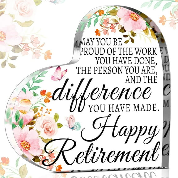 Happy Retirement Gifts for Women Men Retirement Gifts Retirement Plaque Keepsakes Retirement Party Decoration for Retired Teacher Boss Nurse Coworker Friends(Pink Floral Heart)