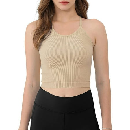 

KI-8jcuD Cute Summer Tops for Women Gym Wear Vest Womens U Neck Solid Push Up Tank Strap Back Sports Bra Crop Yoga Crop Top Apparel Shirt Dressy Top W BeigeXXL