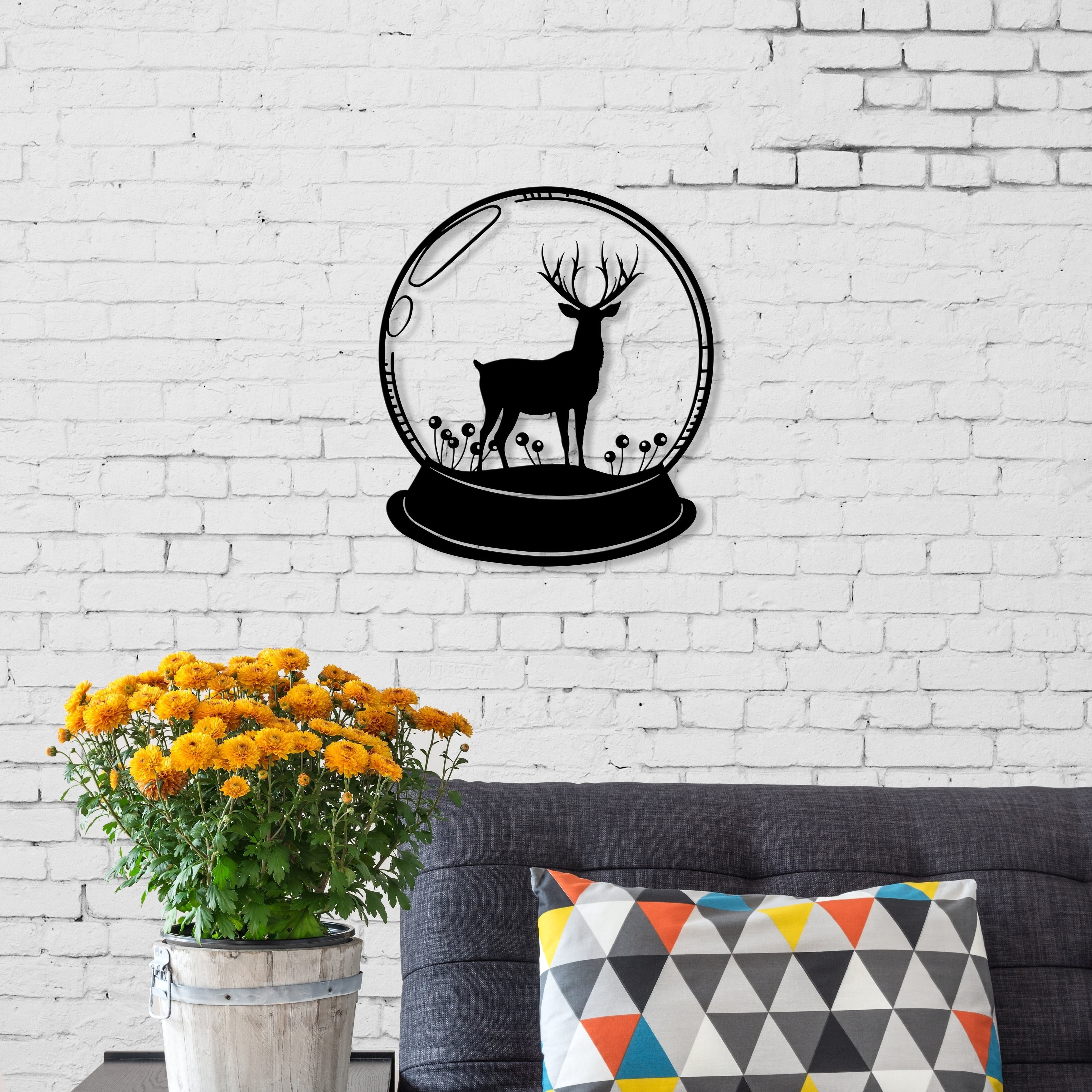 Ada Home Decor Furniture Black Deer Globe Modern Metal Wall Art