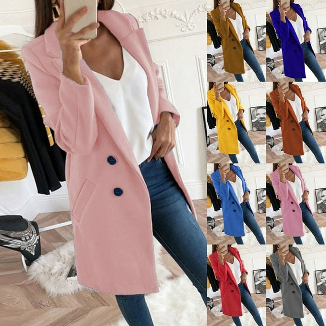 Blazer Décontracté Femme Automne Hiver Manches Longues Col Tailleur Ajusté Coupe-Vent Long Costume Veste Rouge m