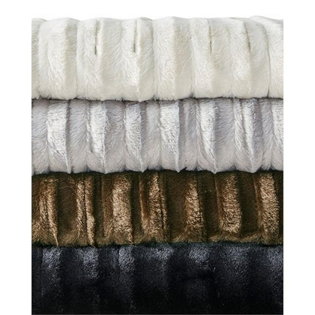 Pemberly Row Jeté Chauffant en Fausse Fourrure Tricotée en Polyester Contemporain Gris
