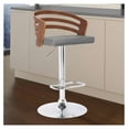 thumbnail image 2 of Drevy Adele Adjustable Height Swivel Grey Faux Leather and Walnut Wood Bar Stool with Chrome Base, 2 of 8