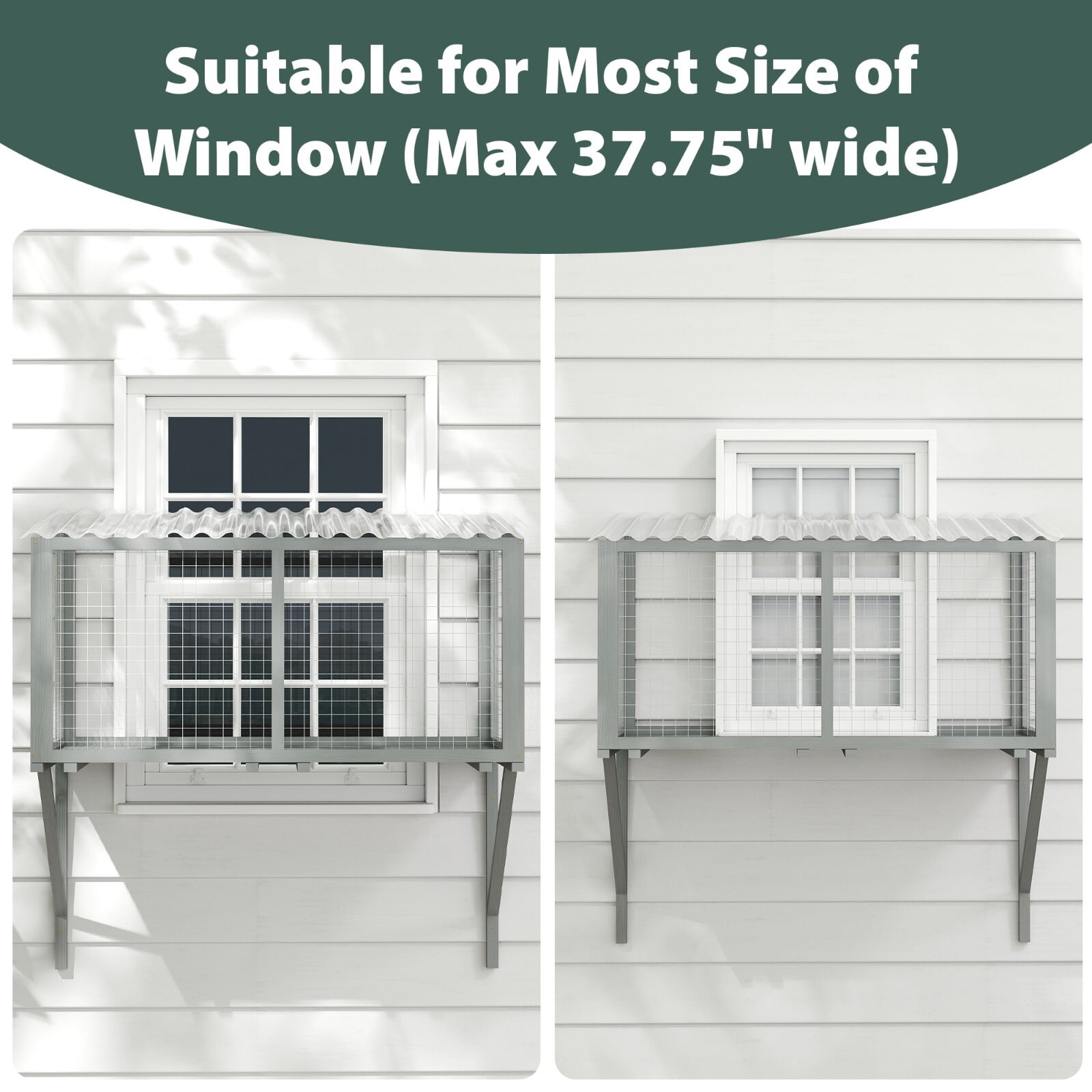 LINJH Window Catio, Catio Outdoor Cat Enclosure Window Box, Wooden Cat Window Perch