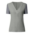 thumbnail image 4 of Patlollav Plus Size Womens Tops Lace Solid Splicing Short Sleeve Slim Blouse V-Neck Shirts, 4 of 6