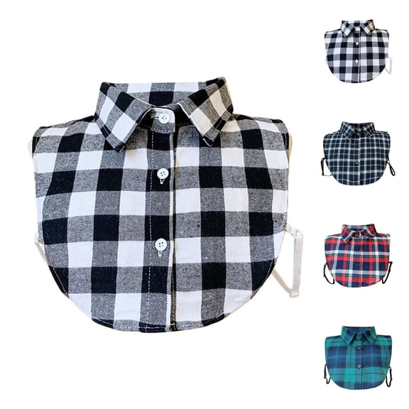 Denim False Collar for Women Men Helii Casual Classic Plaid Button Down Jean Blouses Adjustable Half Shirts Round Black Dickey Collar for Sweaters Fashion Accessory