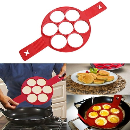 Red Non Stick Flipping Pancake Maker Silicone Mold Food Egg Omelette Ring