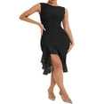 thumbnail image 2 of Women Y2K Tank Dress Sleeveless Backless Split Dress Irregular Mesh Ruffle Trim Midi Club Dress, 2 of 7
