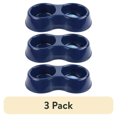(3 pack) Vibrant Life Double Dog Feed and Water Bowl, Blue, 6.25 Cup Capacity