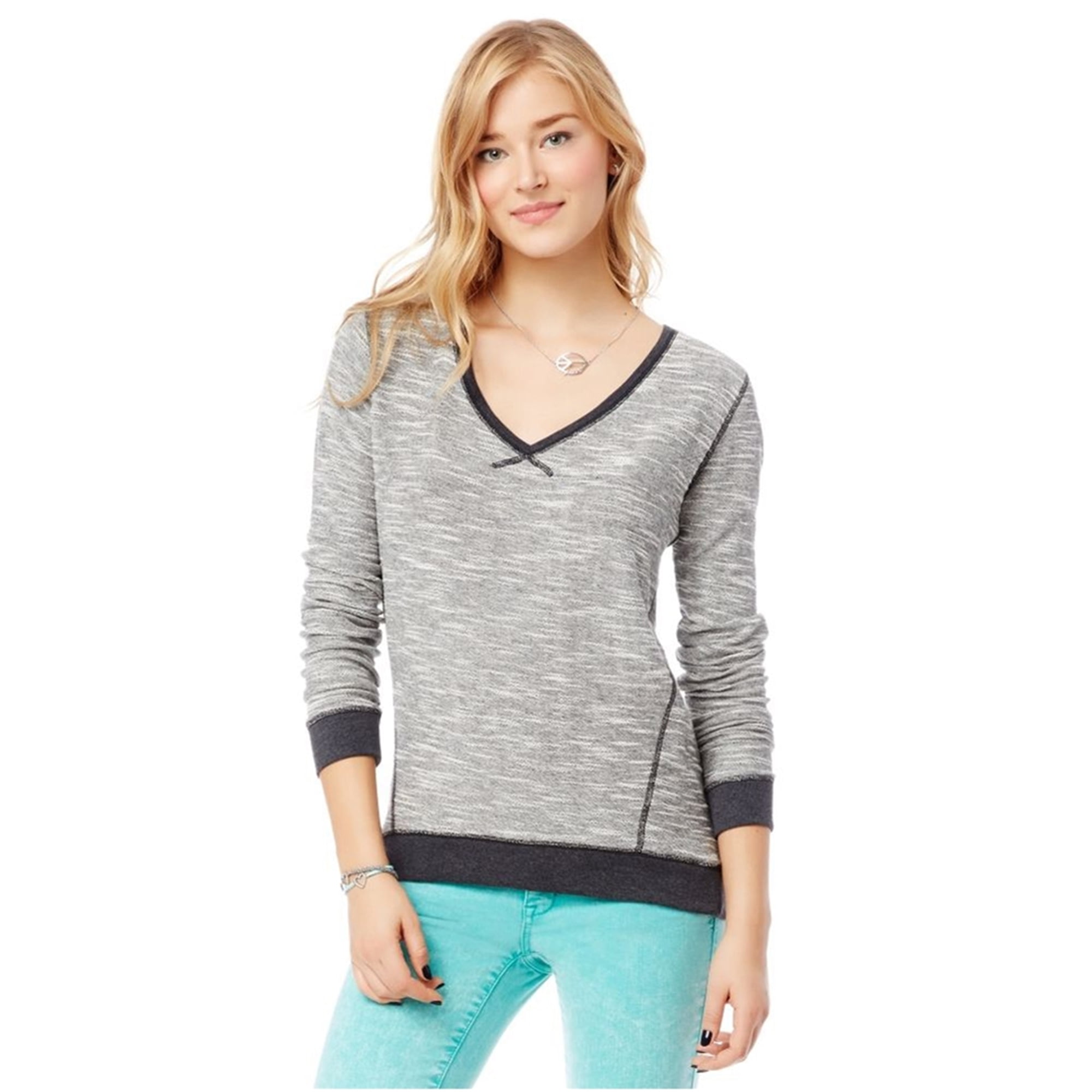 Aeropostale Aeropostale Womens Tight V Neck Knit Sweater, Black