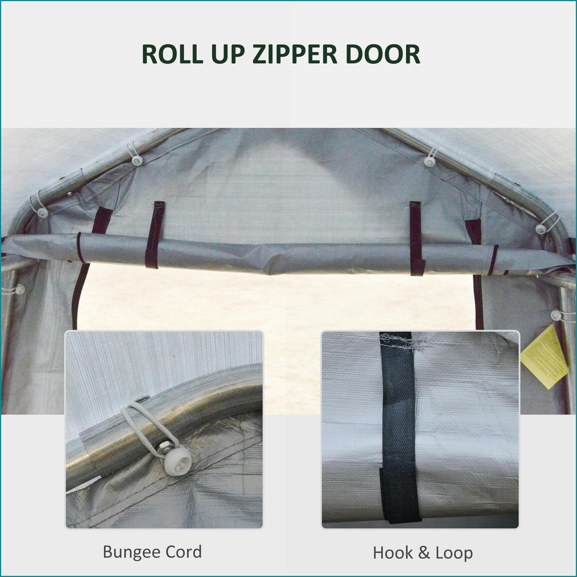 Carports 6' x 8' Portable Garage Shelter, Anti-UV for Motorcycle Garden Tools, Double Zipper Doors, Light Gray|Gray|Galvanized Steel