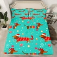 thumbnail image 2 of Feelyou Brown Dachshund Child Queen Sheet Sets, Kawaii Christmas Animal Flat Sheet, Cartoon Bowknot Bell Queen Fitted Sheet, Microfiber Bedroom Decor, 4pcs, 2 of 7
