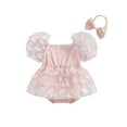 thumbnail image 1 of ZAXARRA Bébé Fille 2 Pièces Tenues Papillon Manches Courtes Robe Romper avec Arc Bandeau Ensemble Vêtements d'Été, 1 of 8