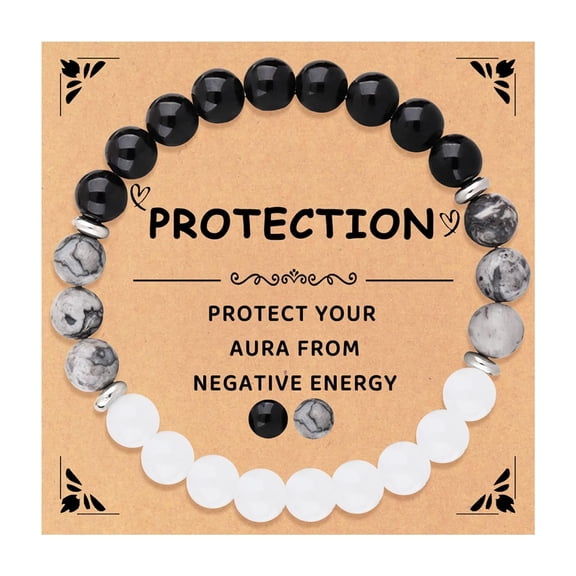 Lucky And Protection Bracelet,8mm Healing Crystal Bracelet,Stress Relief Anxiety Yoga Bracelet Brings Lucky Charm Gift