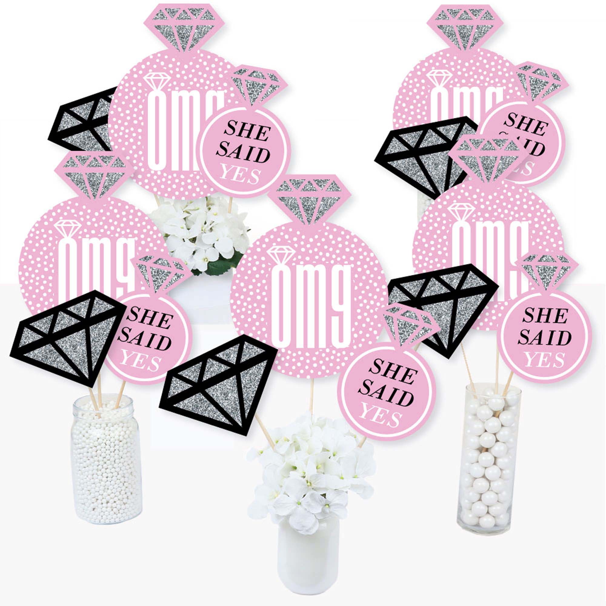Floral Let's Par-Tea Garden Party Centerpiece Sticks - Set Of 15 Table Toppers For Tea Theme Decor