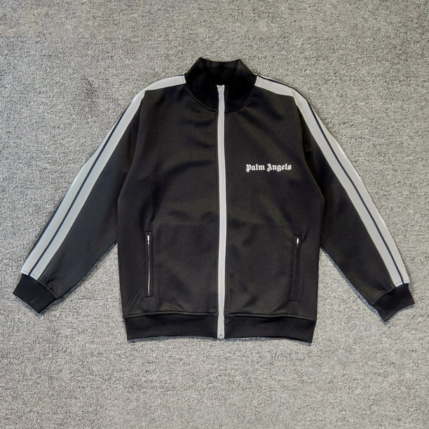 Palm Angels side traje deportivo informal con estampado de letras a rayas en blanco y negro, chaqueta superior para hombreTop negro