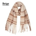 thumbnail image 2 of Prolriy Scarf for Women Thermal Scarf Fall Winter Scarf Classic Tassel Plaid Scarf Warm Soft Chunky Large Blanket Wrap Shawl Scarves 1 Pack Warm Scarf Womens Scarf Beige, 2 of 4