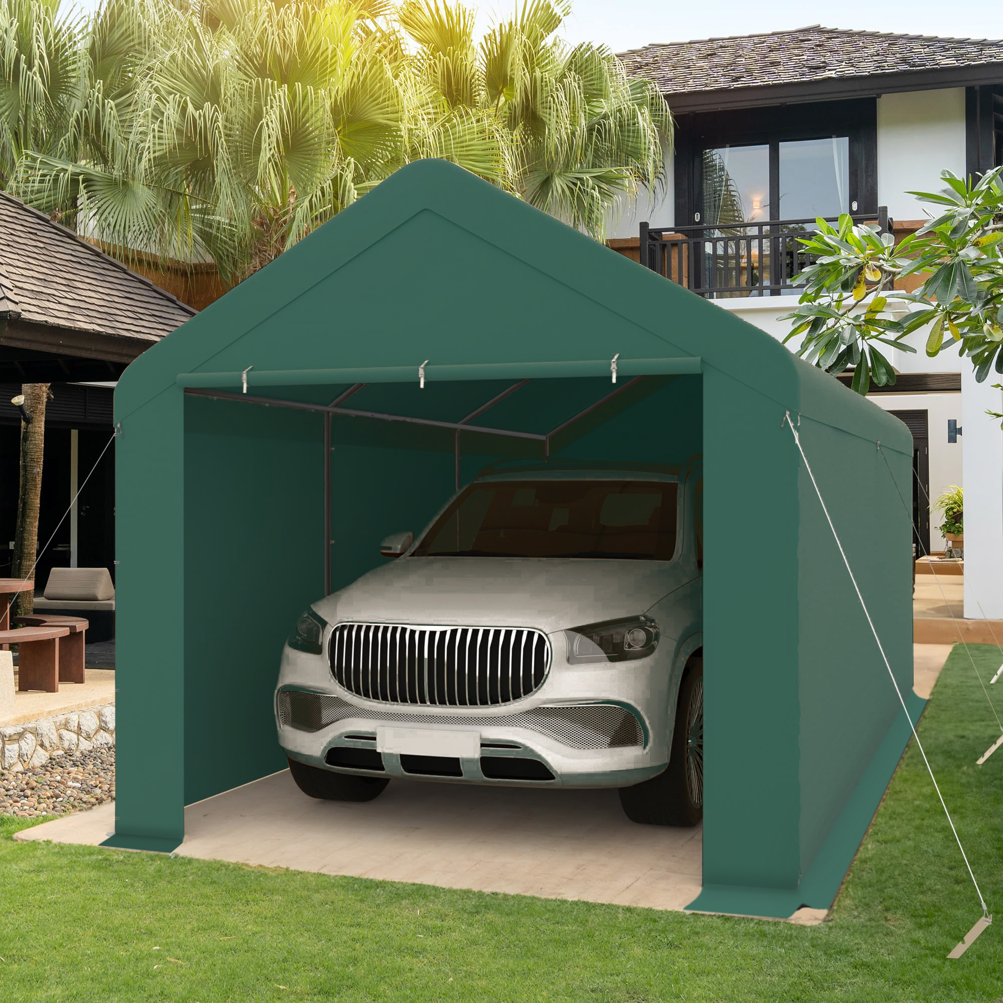 Grezjxc 10 x 20ft Steel Carport Heavy Duty Awning Car Canopy Tent with Side Walls for outdoor Truck Boat Car Port Party Storage (Green) - image 5 of 9