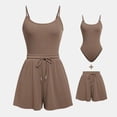 thumbnail image 2 of Matching Sets Women Clothing Summer Shorts Suit Ribbed Crew Neck Vacation Outfits,Coffee,M, 2 of 7