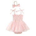 thumbnail image 4 of REDARER Daisy Floral Smocked Tulle Tie Strap Summer Romper & Headband Set ( Girls) 2-Piece,3-6 Months, 4 of 4
