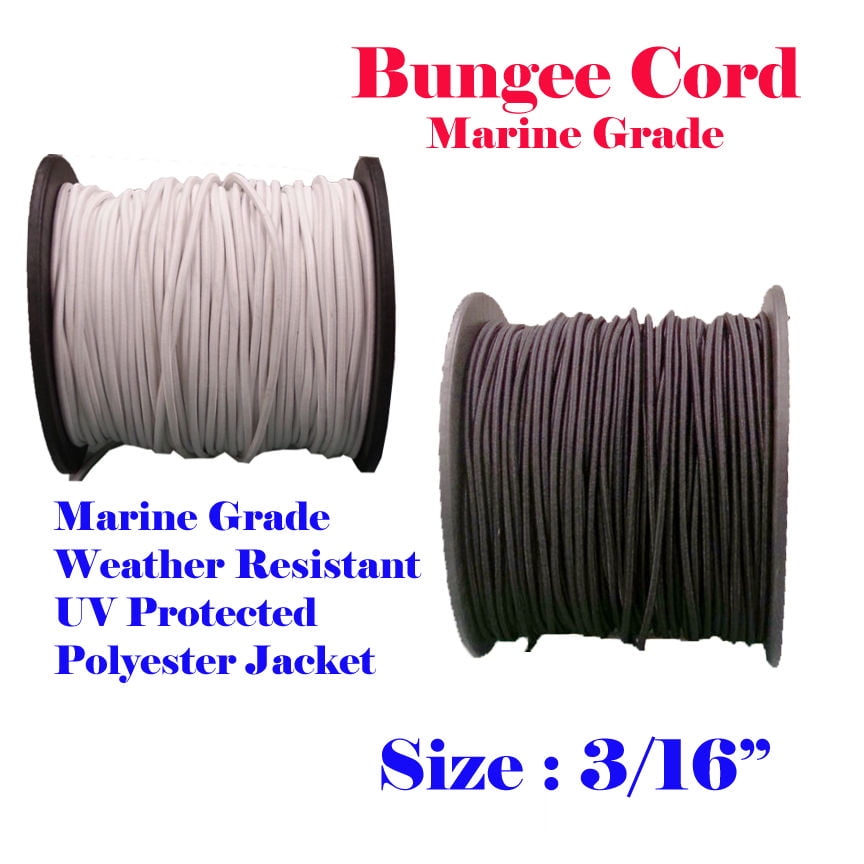 5/16" x 25' Foot Coil White w/ Black Tracer Marine Grade Bungee Cord Made in USA 