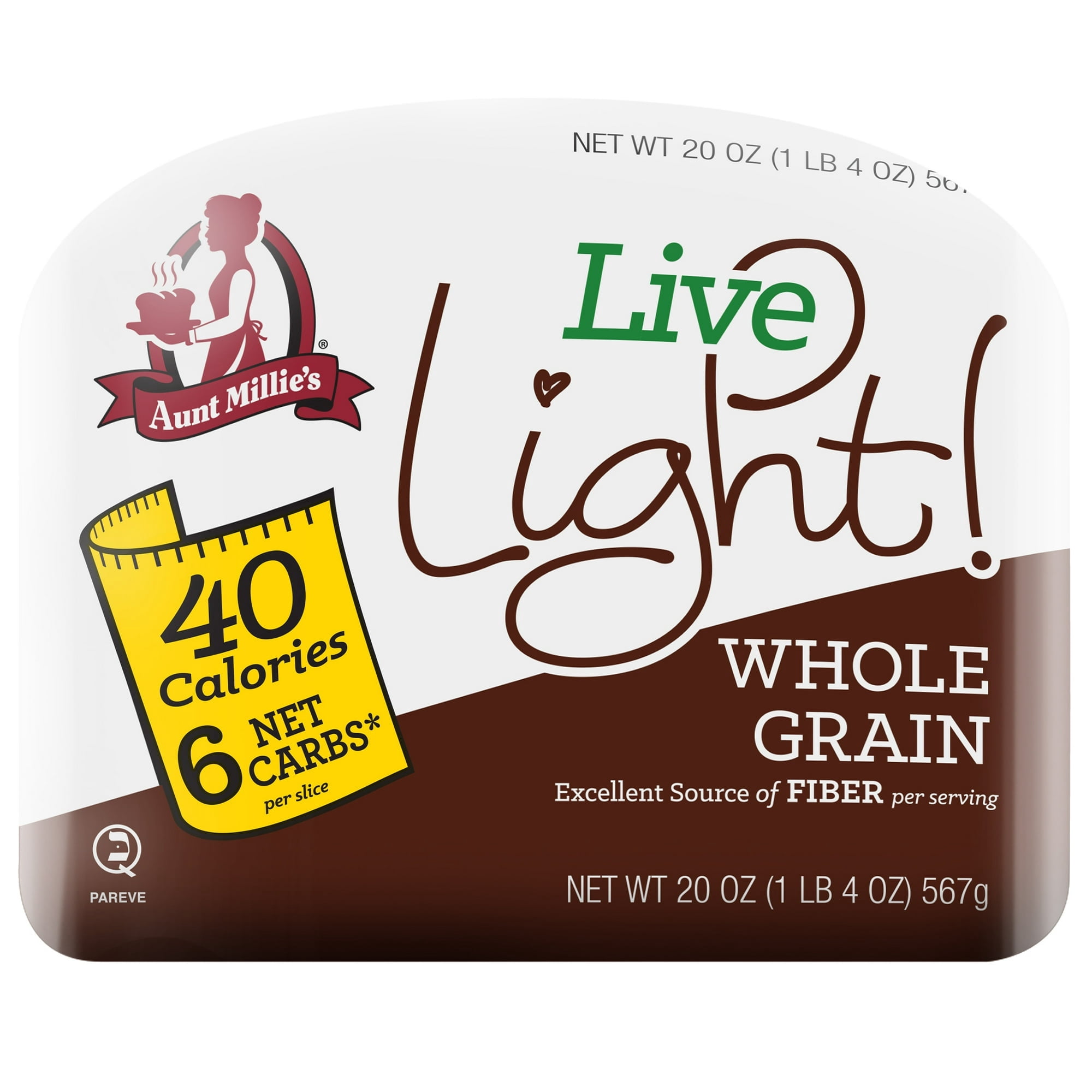 Aunt Millie's Live Light! Whole Grain Bread Loaf, 20 oz, 24 ct