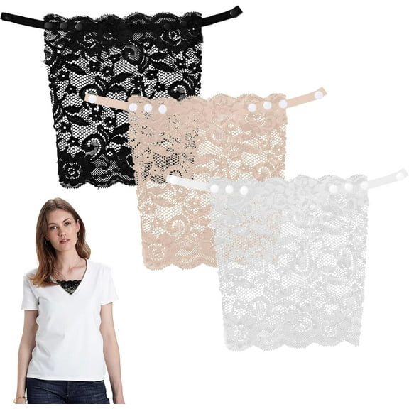 3PCS Modesty Panels for Low Cut Tops Mixed Color Lace Insert for Low Cut Dress Privacy Invisible Lace Modesty Panel Vest Women's Camisoles & Vests Clip-On Mock Camisole Bra Insert Overlay for Woman