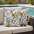 thumbnail image 4 of Retro Flower Outdoor Waterproof Pillow Covers, Green Eucalyptus Colorful Floral Painting Decorative Square Throw Pillowcase Sofa Cushion Sham for Patio/Couch/Chair, 24"x24" 2 Pack, 4 of 8