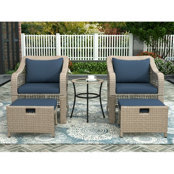 Patio Outdoor Furniture Chair Set 5 Pcs Wicker Sectional Sofa Set Garden Conversation Set With 2