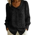thumbnail image 2 of Sheghy Workout Tops Women's Collared Embroidered Printed Long-sleeved Blouse Black S, 2 of 7