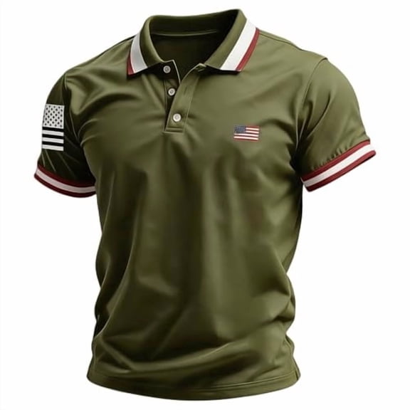 CONZONE Independence Day Men's Polo Shirt Short Sleeve 4Th Of July Polo Shirts For Men Patriotic Usa Flag Embroidery Collared Cozy Buttons Golf Shirts