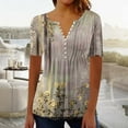 thumbnail image 2 of FAVIPT Womens Summer Tshirt Button Up V Neck Tops Vintage Floral Print Boho Soft Blouses Short Sleeve Front Pleated Tees 2025 Yellow,M, 2 of 5