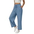 thumbnail image 4 of Hilenly Womens Cotton Palazzo Pants Drawstring Elastic Waist Casual Wide Leg Trousers Summer Beach Lounge Pants with Pockets, 4 of 7