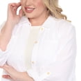 thumbnail image 6 of White Mark Women's Plus Size 2-Piece Oversize Long Sleeve Button Down Cotton Linen Gauze Lounge Beach Set, 6 of 7