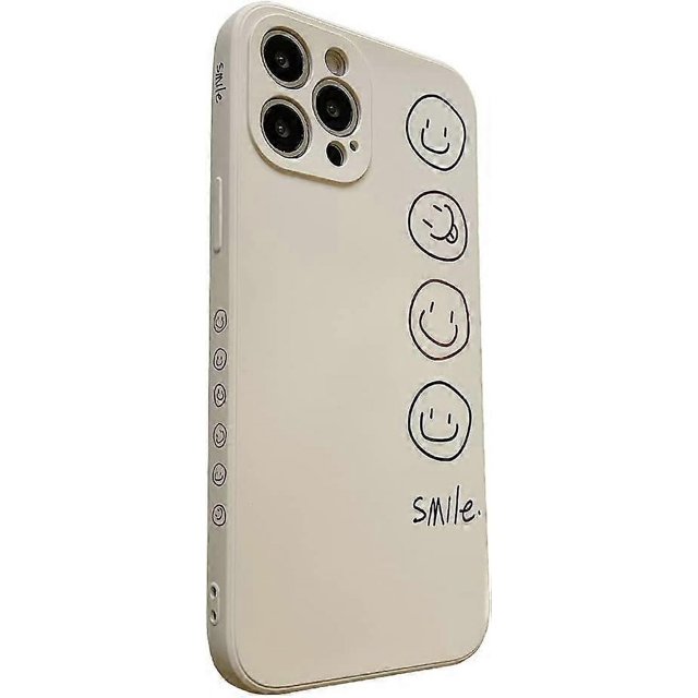 ZHAOCHENG Compatible con iPhone 13 Pro Max Funda de teléfono Diseño de marco lateral con cara sonriente linda Fundas suaves de silicona de moda Cubierta protectora de cuerpo completo - Blanco