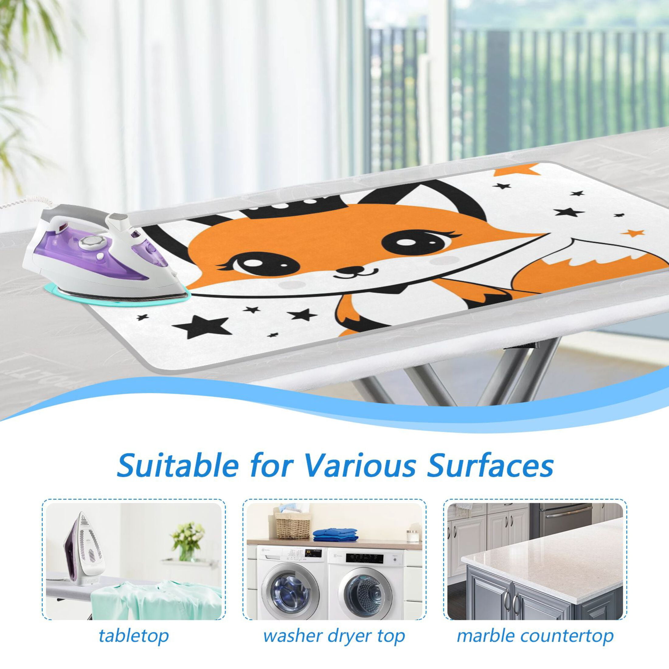 Cute Fox with Crown Stars Ironing Mat Blanket Portable Travel Ironing Pad Heat Resistant Pad 47.2" x 27.6”