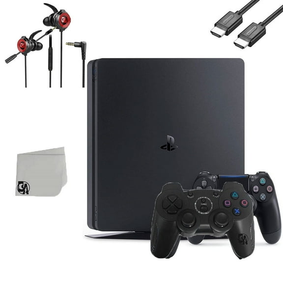 Pre-Owned Sony PlayStation 4 Slim 500GB Black Gaming Console With 2 Controller   G11-A Earbuds With Microphone BOLT AXTION Bundle Used