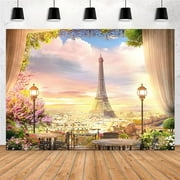 Paris Eiffel Tower Backdrop Polyester City Landscape Balcony Overlook Streetscape Photography Background Aerial Veranda Wedding Theme Bride Shower Party Decor Supplies Photo Studio Prop