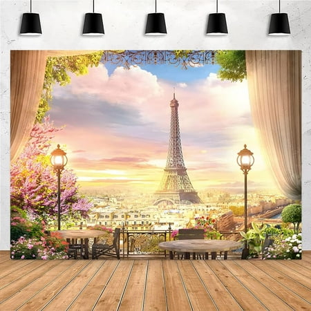 Paris Eiffel Tower Backdrop Polyester City Landscape Balcony Overlook Streetscape Photography Background Aerial Veranda Wedding Theme Bride Shower Party Decor Supplies Photo Studio Prop