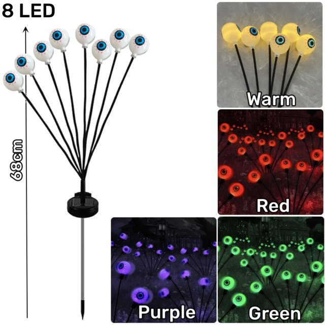 Luces solares de Halloween para exteriores, lámpara de luciérnaga para jardín, porche y Patio, impermeable, globo ocular oscilante, camino