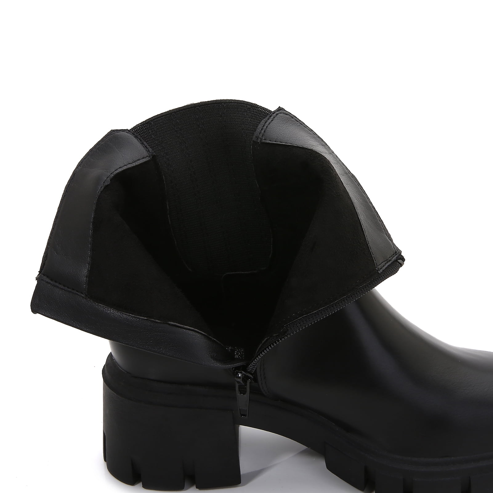 Women PU Leather Chunky Platform Chelsea Boots Zip Up Ankle