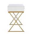 thumbnail image 3 of Linon Bureau de Campagne à Deux Tiroirs, Dessus en Métal Doré avec Pieds Croisés, en Bois Blanc, 3 of 19