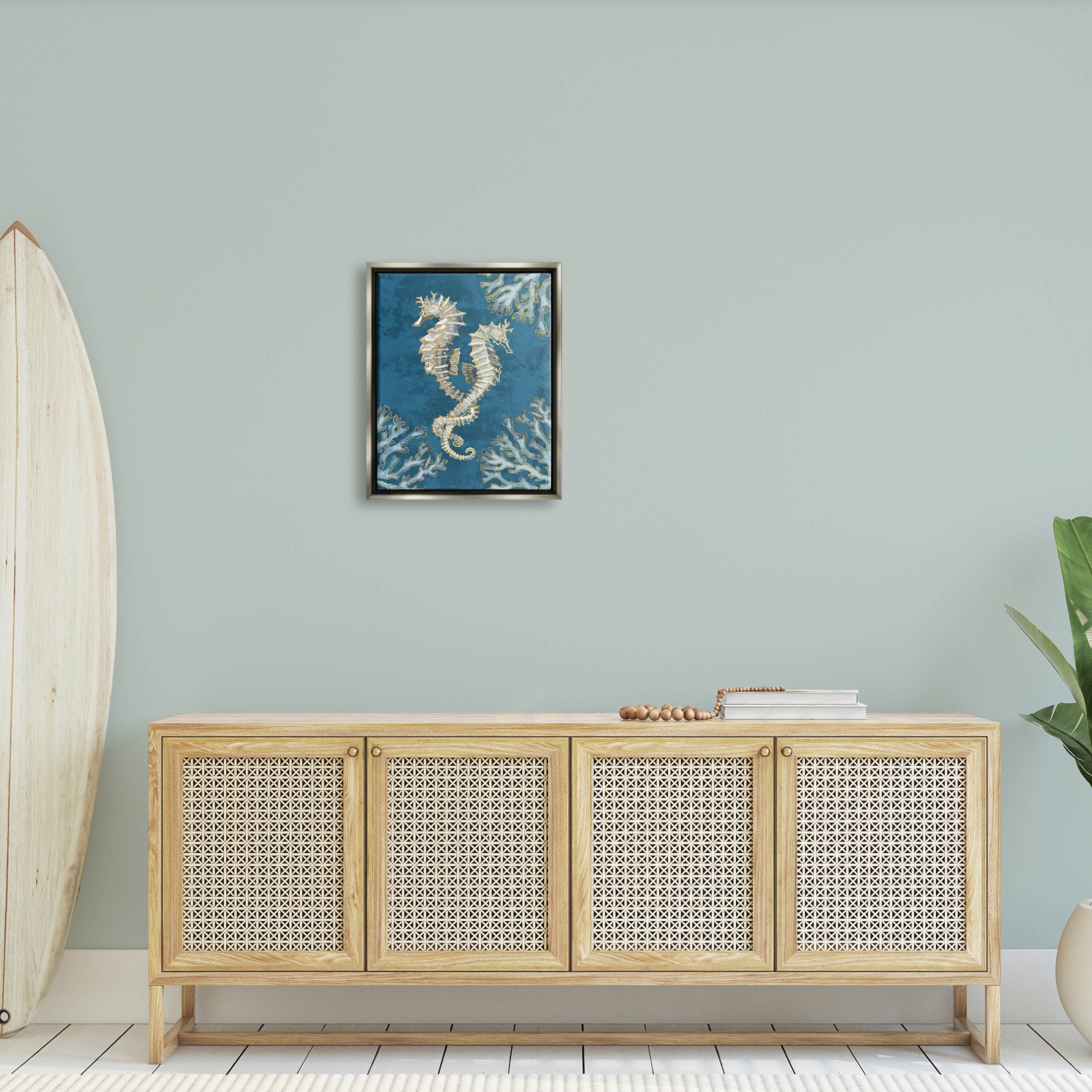 Stupell Industries Intertwined Seahorses Playa Sealife Graphic Art Luster Gray Floating Framed Canvas Print Wall Art, Design by Paul Brent