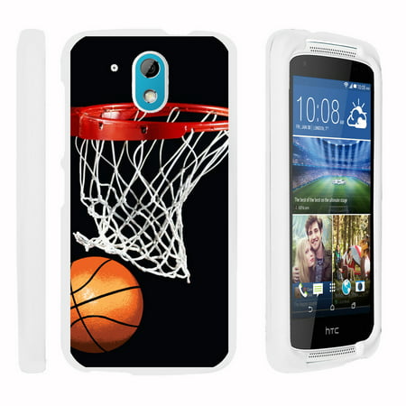 HTC Desire 526, 526G (Verizon LTE), [SNAP SHELL][White] 2 Piece Snap On Rubberized Hard White Plastic Cell Phone Case with Exclusive Art - Basketball