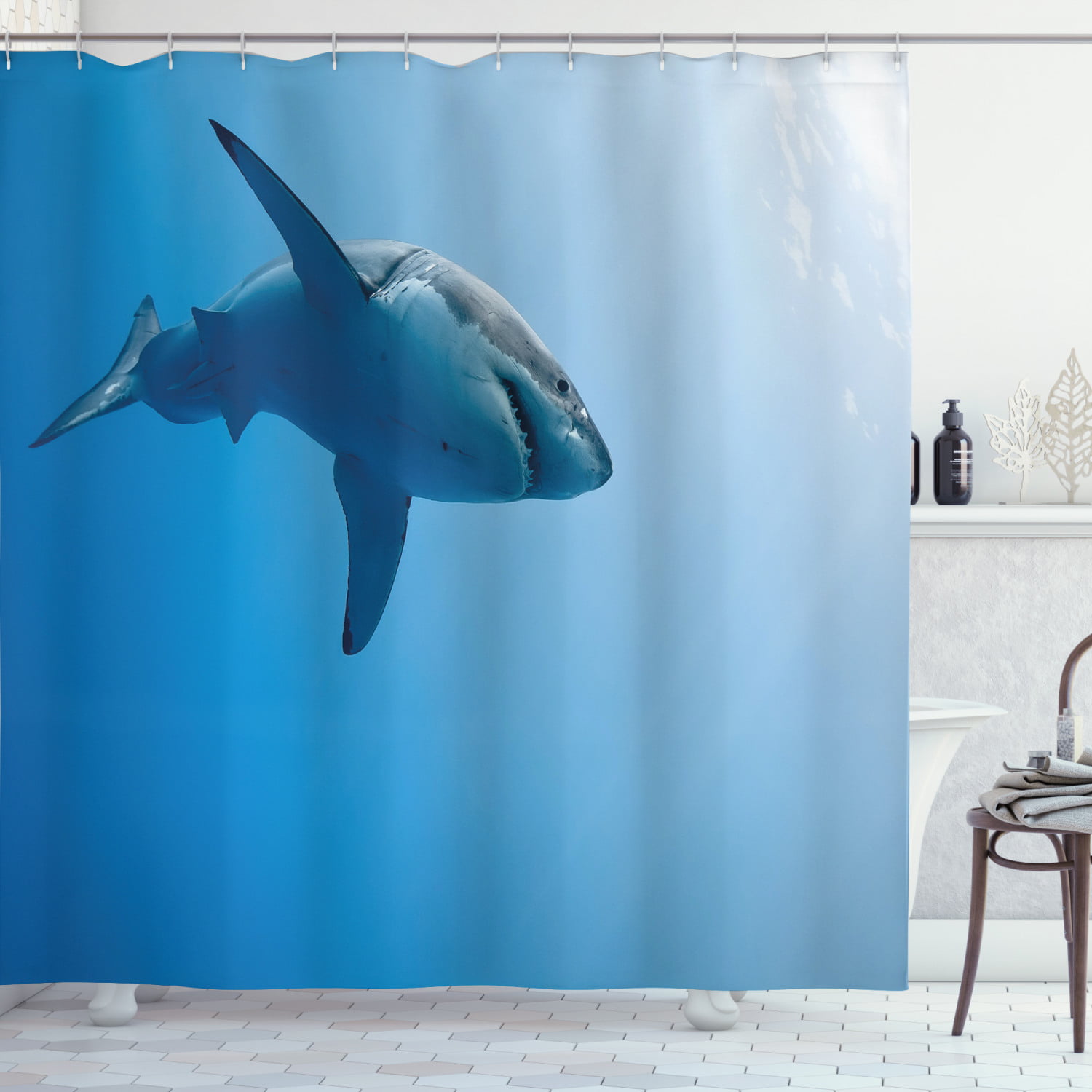 Ambesonne Shark Shower Curtain Fish In Ocean Swimming 69 Wx75 L Pale Blue Com