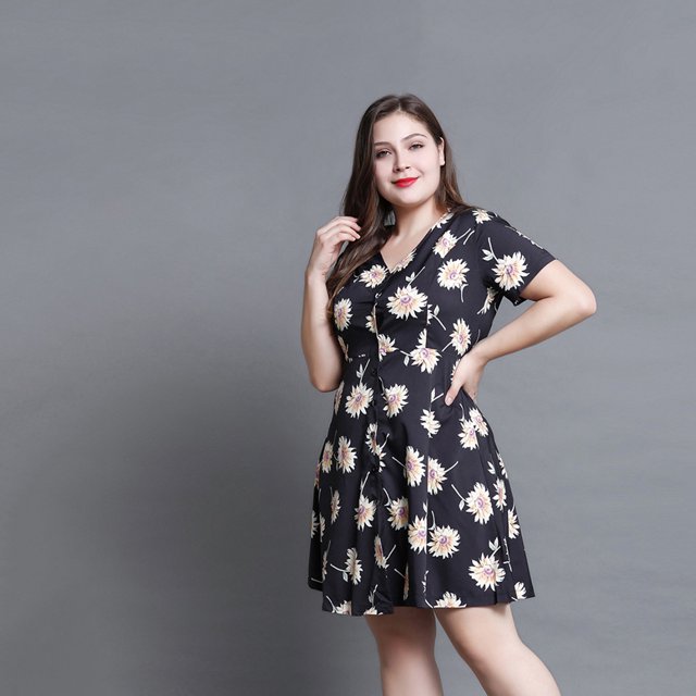 Vestido de columpio de poliéster para mujer Colcomx Talla grande manga corta