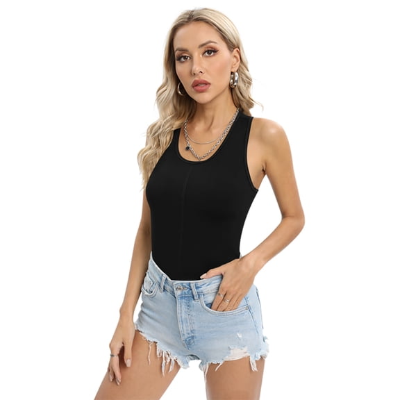 WBQ Women's Round Neck Sleeveless Vest Racerback Tank Top Workout Yoga Black S-2XL