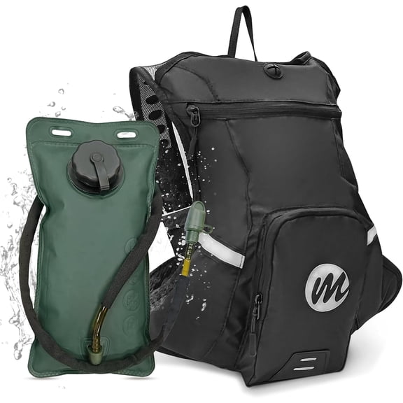 Moman Hydration Backpack with Water Bladder, 2L BPA-free bladder, with Removable Tool Pouch, Adjustable Strap, and Reflective Safety Design