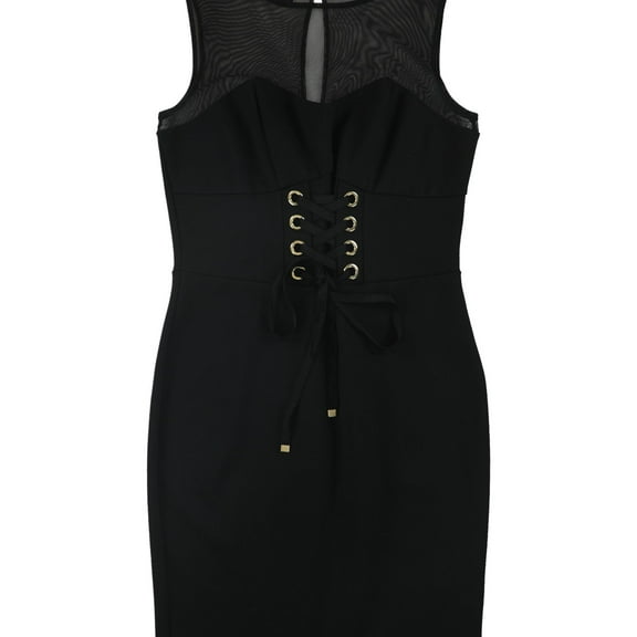 GUESS Womens Black Illusion Lace Up Sleeveless Jewel Neck Mini Body Con Cocktail Dress  Size: S